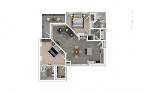 Floor plan for 2 beds, 2 baths, 1279 sqft
